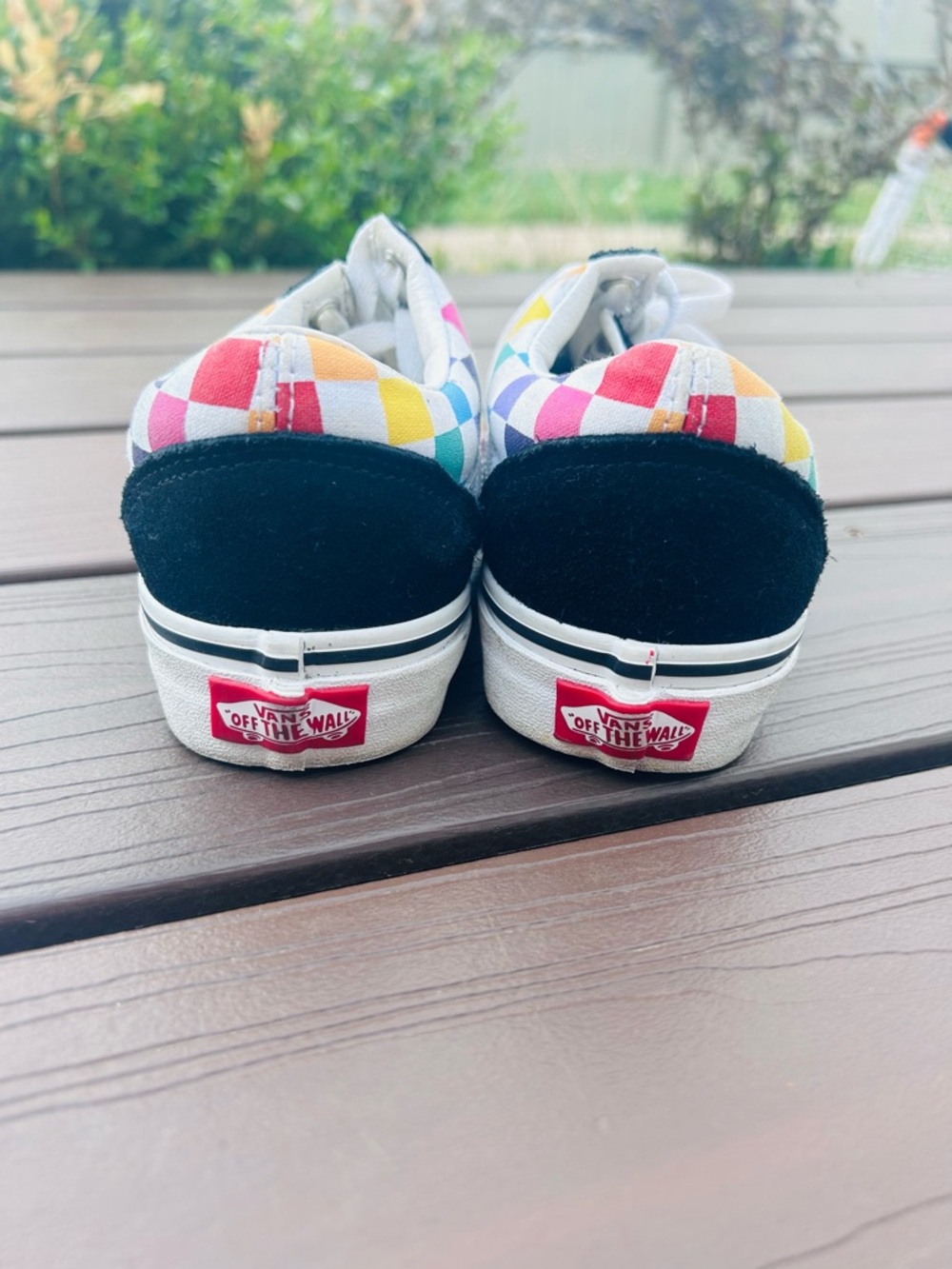 Vans Low-Top Checkerboard Sneakers in Black with Rainbow Check - Picture 3 of 5